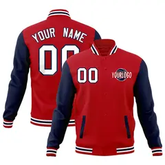 Red Navy White Raglan Sleeve Cotton Letterman Jacket 1