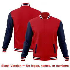 Red Navy White Raglan Sleeve Cotton Letterman Jacket 6