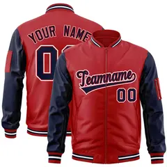 Red Navy-White Raglan Sleeves Letterman Bomber Jacket 1