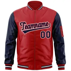 Red Navy-White Raglan Sleeves Letterman Bomber Jacket 3