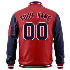 Red Navy-White Raglan Sleeves Letterman Bomber Jacket 4