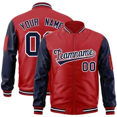 Red Navy-White Raglan Sleeves Letterman Bomber Jacket 1