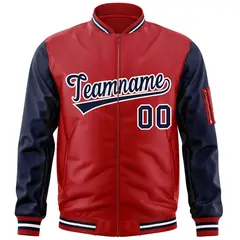 Red Navy-White Raglan Sleeves Letterman Bomber Jacket 3