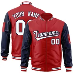 Red Navy-White Raglan Sleeves Letterman Bomber Jacket 1