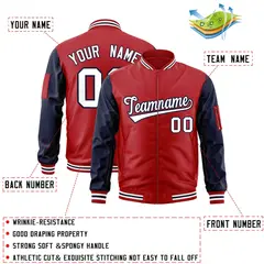 Red Navy-White Raglan Sleeves Letterman Bomber Jacket 2