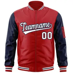 Red Navy-White Raglan Sleeves Letterman Bomber Jacket 3