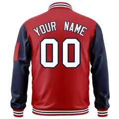 Red Navy-White Raglan Sleeves Letterman Bomber Jacket 4