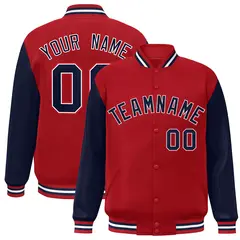 Red Navy-White Raglan Sleeves Varsity Full-Snap Letterman Jacket 1