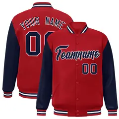 Red Navy-White Raglan Sleeves Varsity Full-Snap Letterman Jacket 1