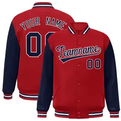 Red Navy-White Raglan Sleeves Varsity Full-Snap Letterman Jacket 1