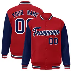 Red Navy-White Raglan Sleeves Varsity Full-Snap Letterman Jacket 1