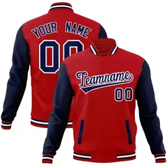 Red Navy-White Raglan Sleeves Varsity Full-Snap Letterman Jacket 1