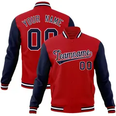Red Navy-White Raglan Sleeves Varsity Full-Snap Letterman Jacket 1