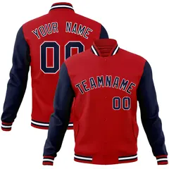 Red Navy-White Raglan Sleeves Varsity Full-Snap Letterman Jacket 1