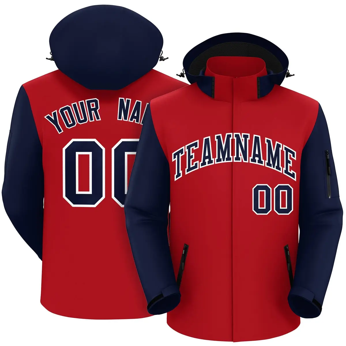 Red Navy-White Raglan Sleeves Waterproof Jacket