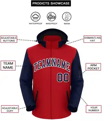 Red Navy-White Raglan Sleeves Waterproof Jacket 2