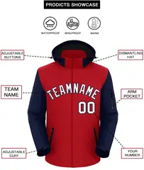 Red Navy-White Raglan Sleeves Waterproof Jacket 2
