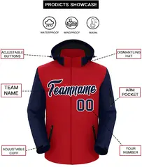 Red Navy-White Raglan Sleeves Waterproof Jacket 2