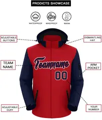 Red Navy-White Raglan Sleeves Waterproof Jacket 2