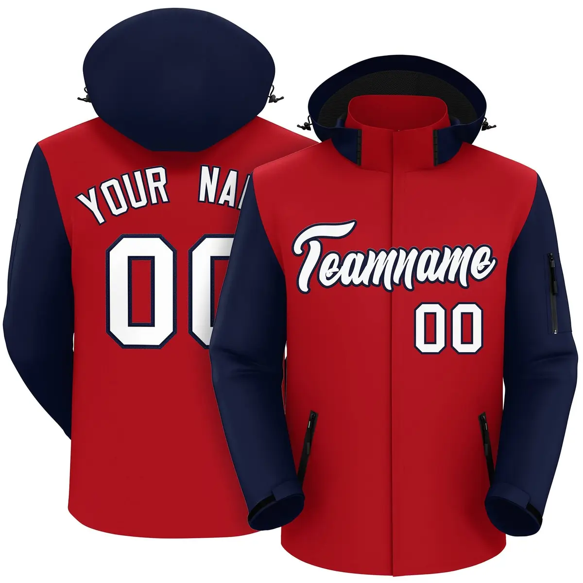 Red Navy-White Raglan Sleeves Waterproof Jacket