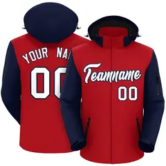 Red Navy-White Raglan Sleeves Waterproof Jacket 1