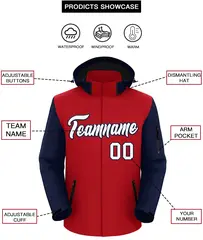 Red Navy-White Raglan Sleeves Waterproof Jacket 2