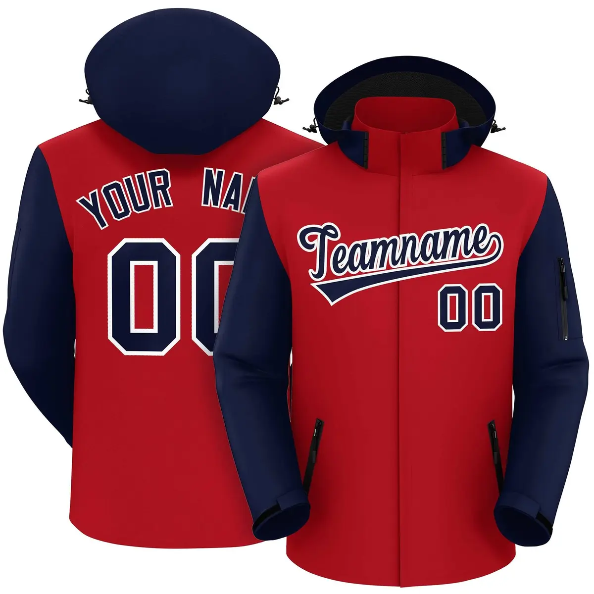 Red Navy-White Raglan Sleeves Waterproof Jacket