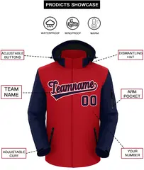 Red Navy-White Raglan Sleeves Waterproof Jacket 2