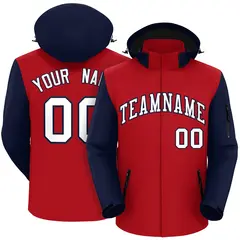 Red Navy-White Raglan Sleeves Waterproof Jacket 1