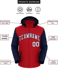 Red Navy-White Raglan Sleeves Waterproof Jacket 2
