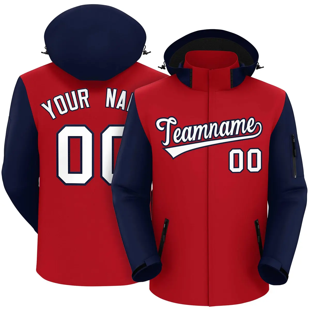 Red Navy-White Raglan Sleeves Waterproof Jacket