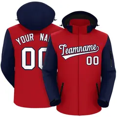 Red Navy-White Raglan Sleeves Waterproof Jacket 1