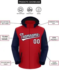 Red Navy-White Raglan Sleeves Waterproof Jacket 2
