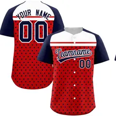 Red Navy-White Raglan Star Print Baseball Jersey 1