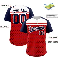 Red Navy-White Raglan Star Print Baseball Jersey 2
