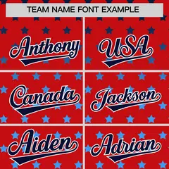 Red Navy-White Raglan Star Print Baseball Jersey 3
