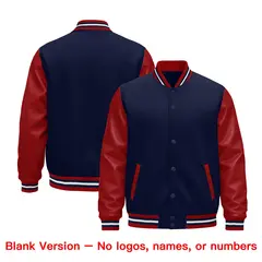 Red Navy White Raglan Varsity Full-Snap Leather Sleeves Letterman Jacket 5