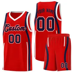Red Navy-White Ribbon Pattern Basketball Kits