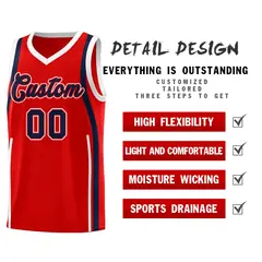 Red Navy-White Ribbon Pattern Basketball Kits 2