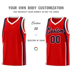 Red Navy-White Ribbon Pattern Basketball Kits 3
