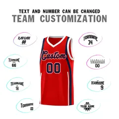 Red Navy-White Ribbon Pattern Basketball Kits 4