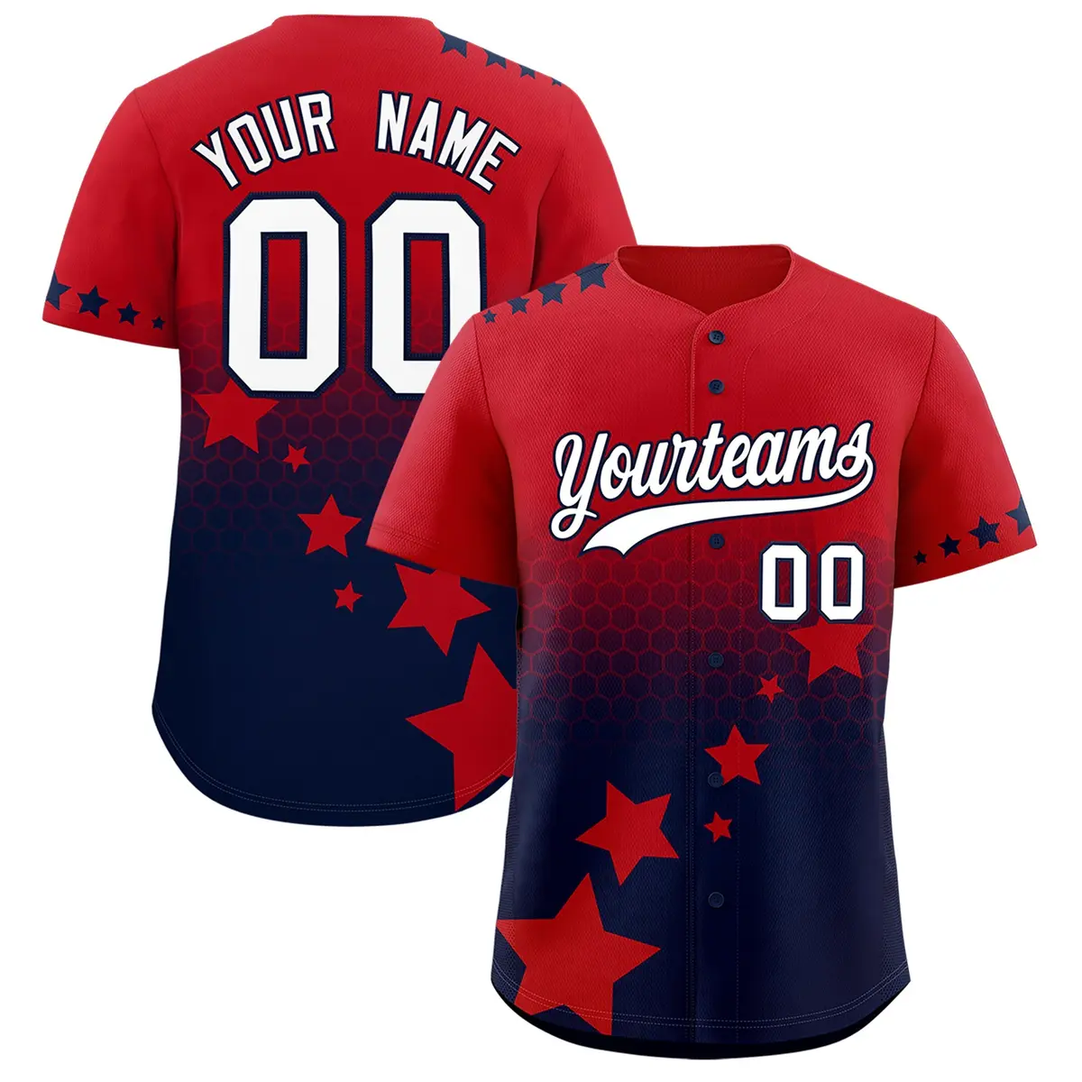 Red Navy White Rising Stars Gradient Fashion Baseball Jersey