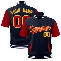 Red Navy White Short Sleeve Full-Snap Varsity Jacket