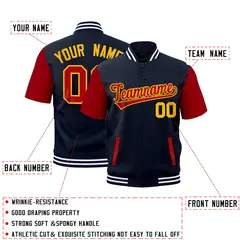 Red Navy White Short Sleeve Full-Snap Varsity Jacket 2
