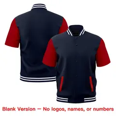 Red Navy White Short Sleeve Full-Snap Varsity Jacket 7