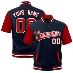 Red Navy White Short Sleeve Full-Snap Varsity Jacket 1