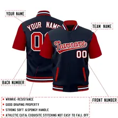 Red Navy White Short Sleeve Full-Snap Varsity Jacket 2