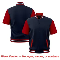 Red Navy White Short Sleeve Full-Snap Varsity Jacket 7