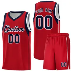 Red Navy-White Sleeve Color Block Classic Basketball Jersey