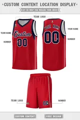 Red Navy-White Sleeve Color Block Classic Basketball Jersey 2
